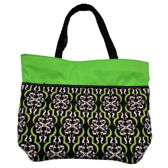 Womens Handbag Tote Jackie Studio C Geometric Pattern Pockets Black Green - Picture 1 of 15